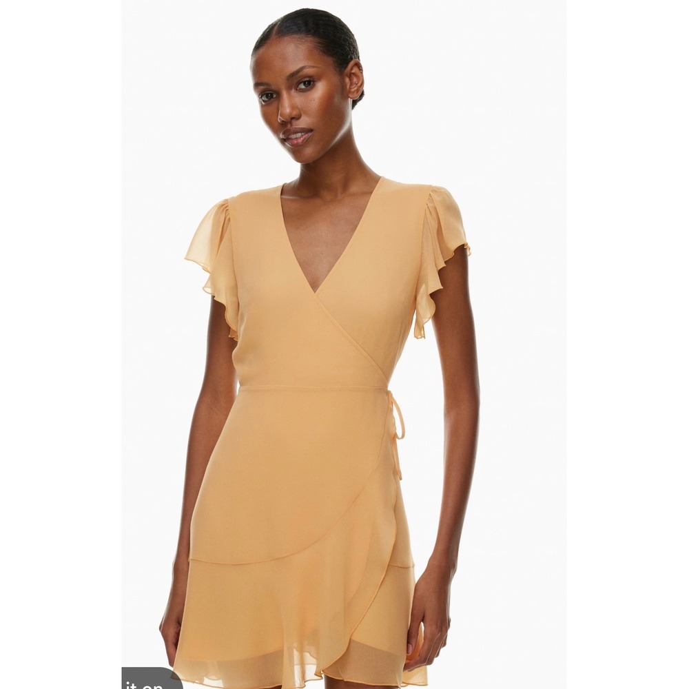 Wilfred Aritzia Cherrelle Wrap Dress Apricot Orange Ruffle Mini XS NWT